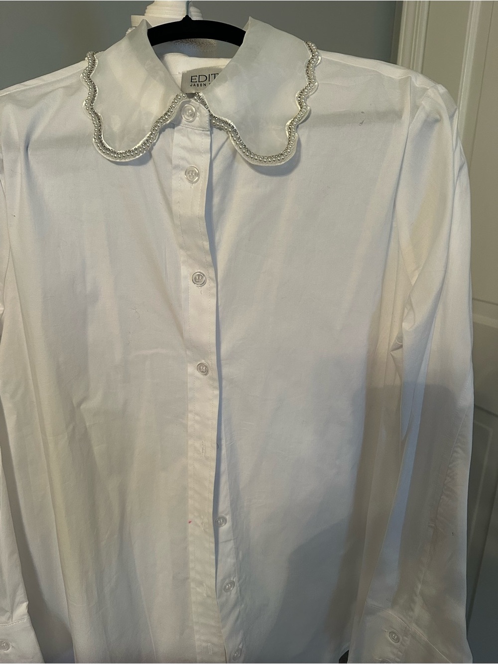 Jason Wu White Button-Up Shirt with Scalloped Beaded Collar